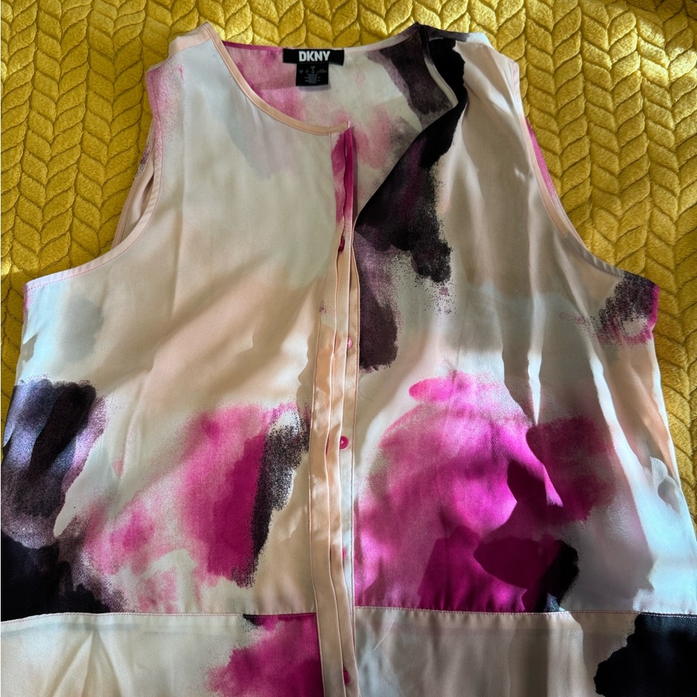 DKNY Women's Abstract Pink and Black Blouse